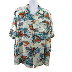 George Hawaiian Camp Shirt 3XL (54-56) Tropical Cream Parrot Paradise Buttons